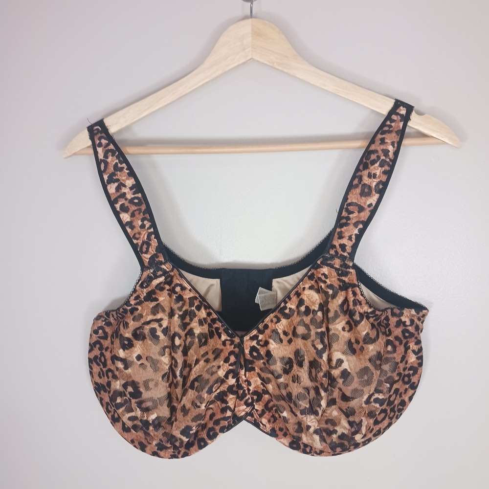 Wacoal Bra 44DDD Leopard Print Underwire Full Coverage Support Beige Black